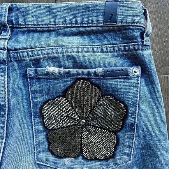 7 For All Mankind Maribel Original Bootcut Jeans Beaded Flower Pockets Size 28 - Picture 3 of 10